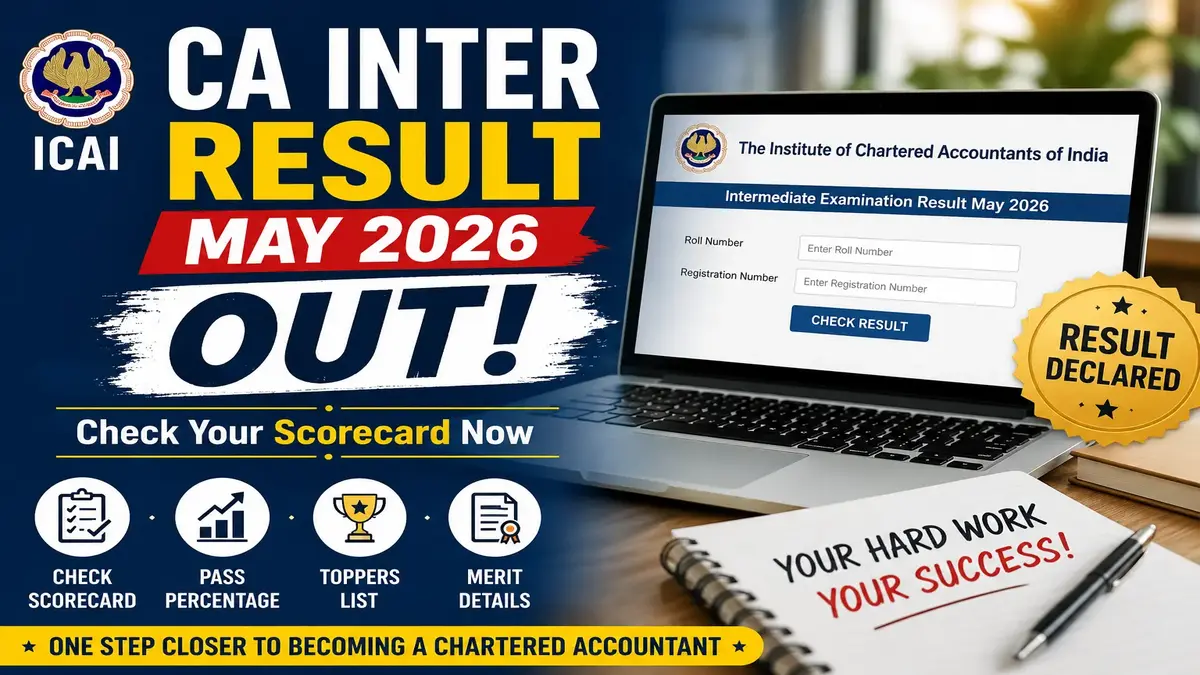 CA Inter Result May 2026 declared by ICAI — CA Intermediate students checking scorecard on official portal